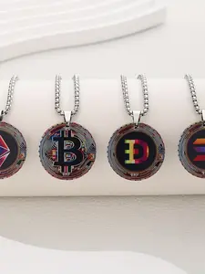 Bitcoin Necklace Stainless Steel, Crypto Currency Btc Jewelry, Digital Currency Eth Pendant, Virtual Currency Commemorative Coin