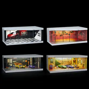 1/64 Diorama Simulation Track Car Garage Model LED Lighting Irregular City Parking Lot Car Showroom Scene Model Car Display Case Collection Gift Toy