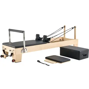 VEVOR Pilates Reformer Machine, Wooden Pilates Workout Equipment for Home Gym Studio Use, Pilates Bed with Dual Resistance- Spring & Cord, Reformer Set with Sitting Box, Up to 400 LBS