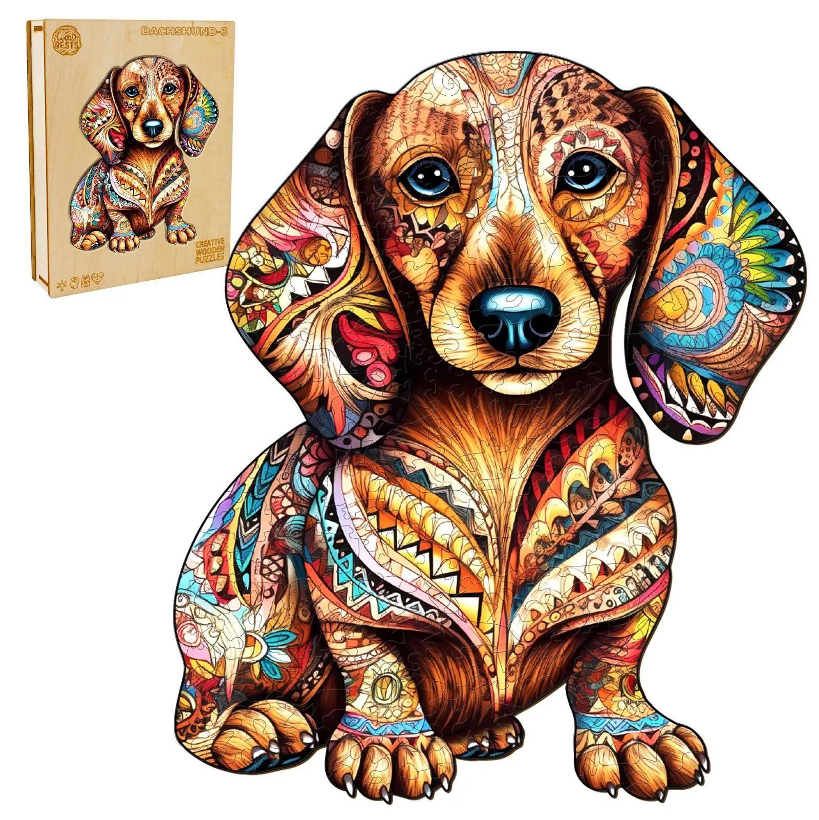 Wooden Jigsaw Puzzle for Adults, DACHSHUND-3(L,290pcs,14.9*12.5in) Puzzle Beautiful Wooden Box, Wooden Jigsaw Puzzles Unique Shape, Birthday Gifts for Adults and Kids Family Game