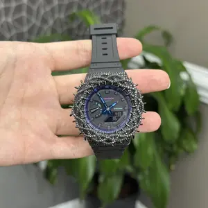 VVS Black Moissanite Watch Analog Digital Display Men Woman