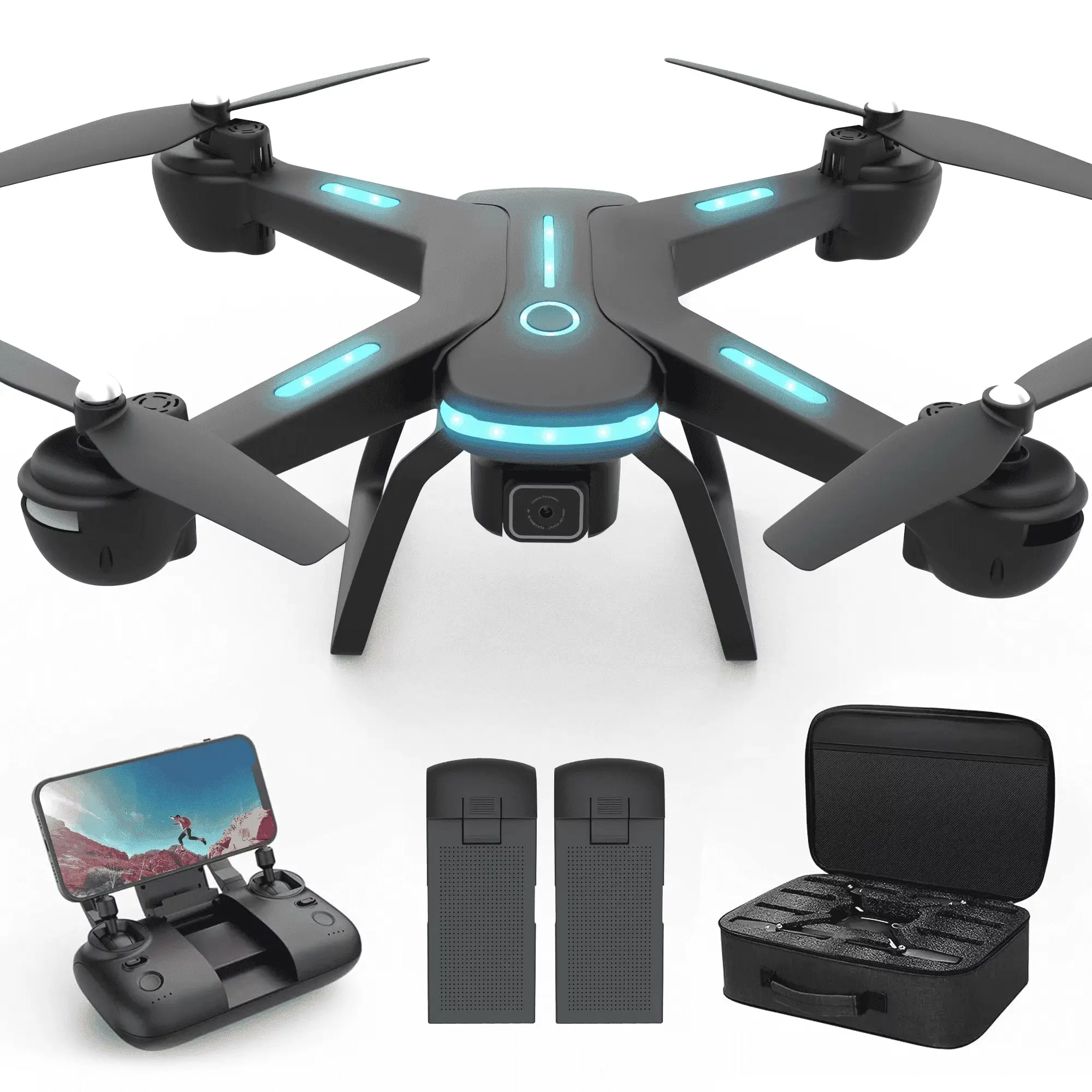 Holy Stone JY03 Plastic FPV RC Quadcopter Drone - 1080P HD Camera, LED Lights, Optical Flow Sensor, Adjustable Automatic Mobile Device Compatibility, 2 Batteries, Black (for Adults)