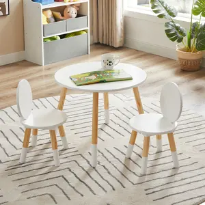 VECELO Children's Wooden Table and Chair Set (Including 2 Chairs) - Small Cute Children's Table and Chair, Toy Table