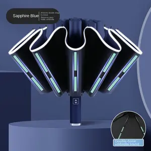 Compact Size, Sapphire Blue Automatic Reverse Umbrella - Waterproof, UV Protection, Stylish Folding Design with Double-Bone Structure and Secure Locking Mechanism for Sun and Rain