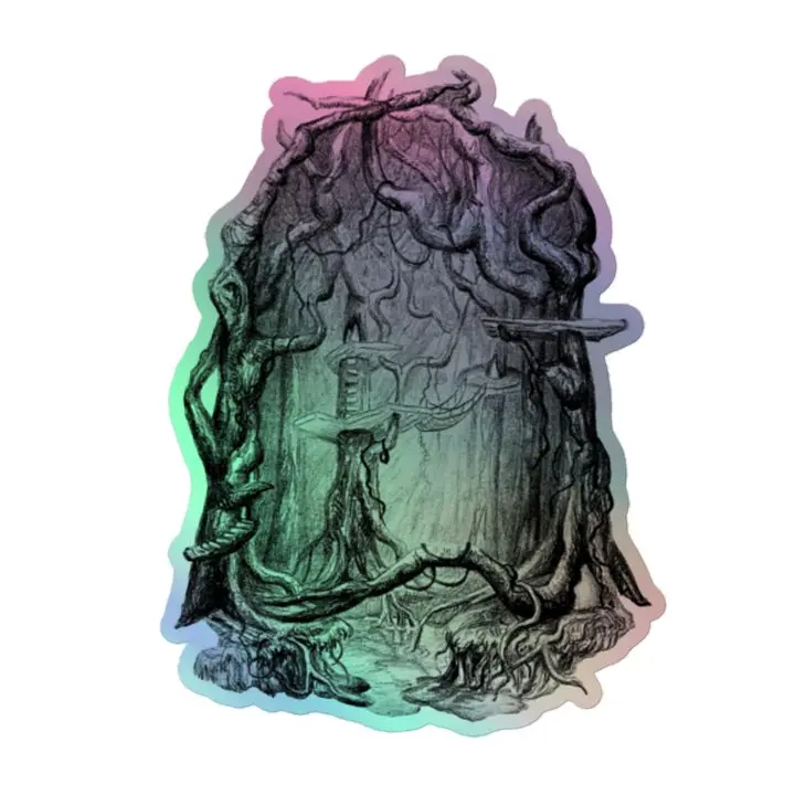 Holographic Sticker - Treehouse Hot-embossed 3D Pattern Durable Vinyl Indoor Use Easy Application Sparkle Eye-catcher