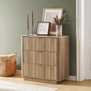 31.5" Wide 3-Drawer Dresser, Fluted Design with Child-Safe Drawers, Modern Farmhouse Style Oak Storage Cabinet for Bedroom