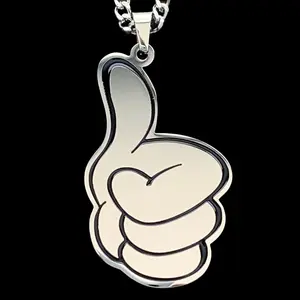 Most Dope Necklace Mac Miller - 1.5" Mirror Polished Stainless Steel Thumbs Up Pendant with Hard Enamel Coating & Scratch-Free Finish