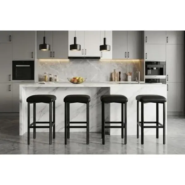 4-Piece 24" Counter Height Black PU Leather Bar Stools - Modern Home Bar Chairs for Adults, 2" Thick Upholstery, 300 lb Capacity Heavy-Duty Metal Frame, Ergonomic, Wipe with Damp Cloth, Easy Assembly, Heavy-Duty Frame