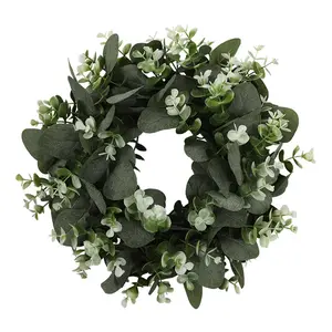 Faux Green Leaves Eucalyptus Wreath for Front Door, Artificial Eucalyptus Wreath with Flowers, Wall Festival Celebration Window Party , vintage christmas  Christmas Decorations christmas tree lights Ornaments candyland christmas  Summervibe outdoor