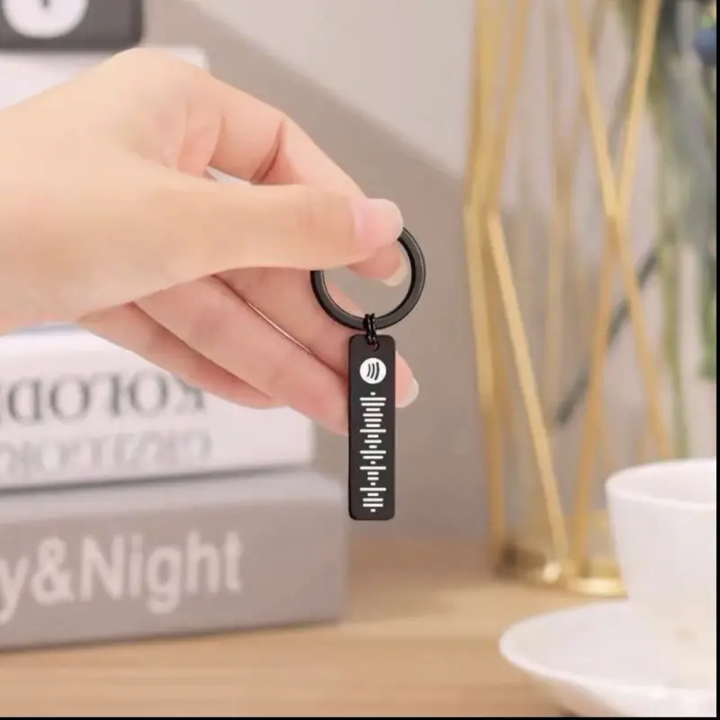 Spotify Code Keychain Fully Customizable Matte-Black Stainless Steel Instant Scan & Play