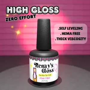 Renay's Gloss Top Coat - High Gloss No-Wipe Hema-Free Self-Leveling Gel Top Coat for Vibrant Nail Art 15ML - Tempered & No-Shrink