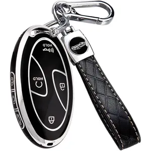 5 Buttons Compatible with Hyundai Key Fob Cover Accessories, Fits for Elanrtra Sonata Ioniq Santa Fe Santa Cruz KONA Tucson, Soft TPU Key Case with Leather Keychain (Black-Silver)