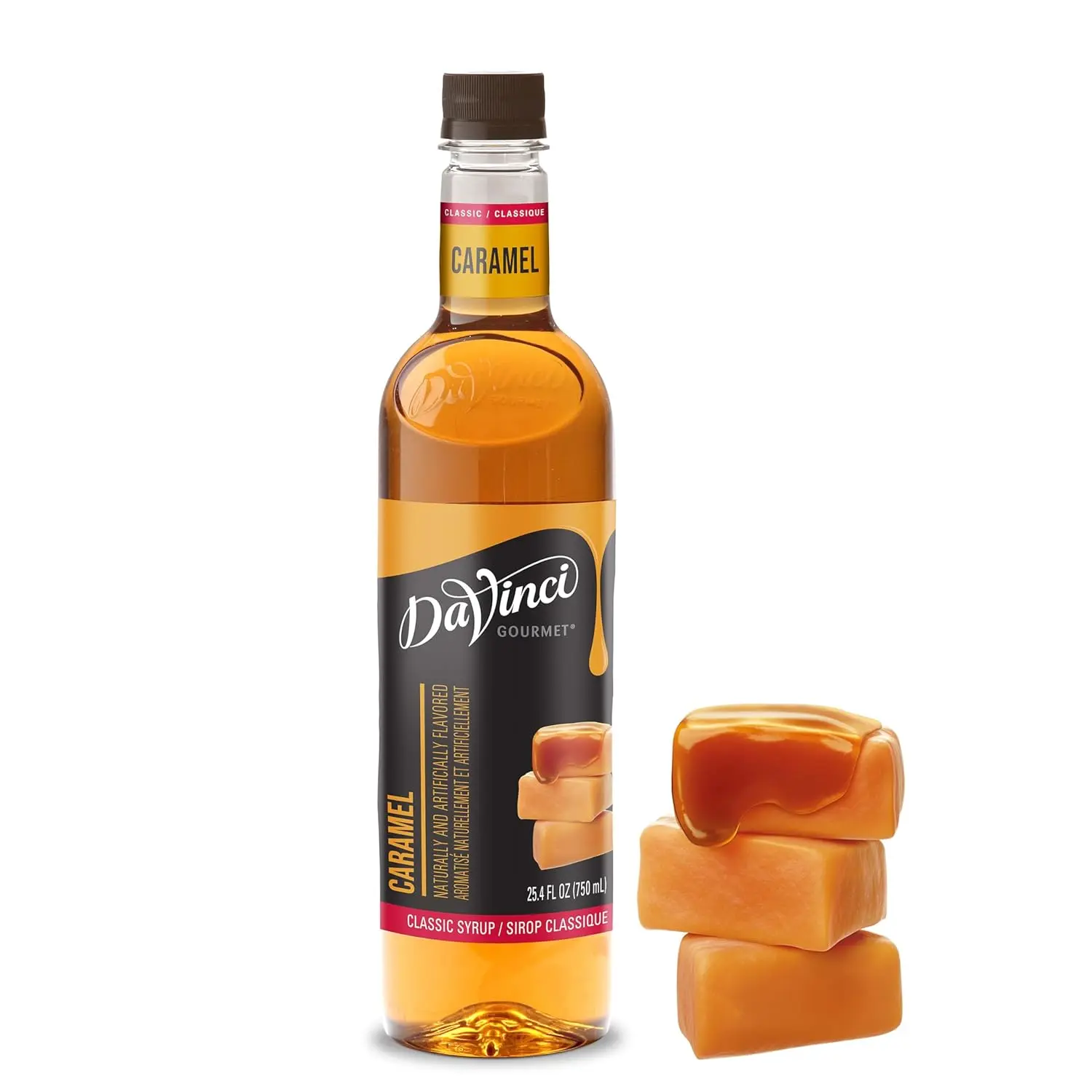 DaVinci Gourmet Classic Caramel Syrup, 25.4 fl oz Artificial Coffee & Beverage Flavoring Syrup with Pure Cane Sugar, Caffeine-Free, Gluten-Free & Kosher