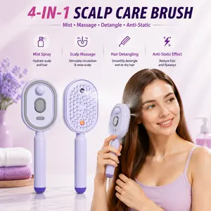 Nano Mist Scalp Massager Hair Brush, Electric Detangling Brush with Red Light Therapy, Retractable Anti-Static Hair Comb, USB Rechargeable Scalp Care Brush for All Hair Types