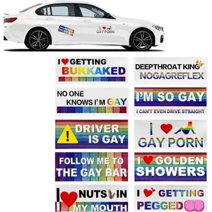 10 PCS Car Funny Stickers, Waterproof Pride Bumper Stickers, Rainbow Prank Decals with Humor Text, Universal Car Accessories for Vehicle Luggage Window Refrigerator