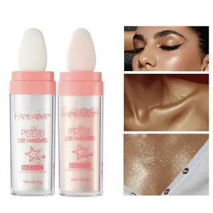 HANDAIYAN Fairy Highlighter Stick, a non-sticky body shimmer powder, suitable for both face and body. It comes with a sponge applicator for easy application. Perfect for parties, festivals, weddings, performances, and other special occasions.