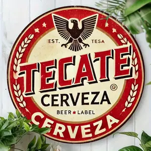 Vintage 2D Aluminum "Tecate Cerveza Classic Brand Style" Theme Wall Decor Mexican Beer Brand Element Aluminum Hanging Ornament Retro Wine Culture Style Aluminum Plaque Vintage Metal Sign