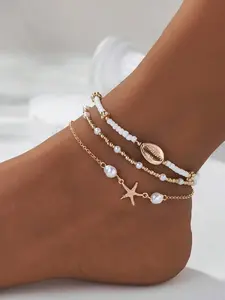 Bohemian Beaded Ankle Chain Set, Boho Style Jewelry, Ocean Style Starfish Shell Pearl Anklet, Perfect for Summer Beach Vacation, Ideal Gift for Her