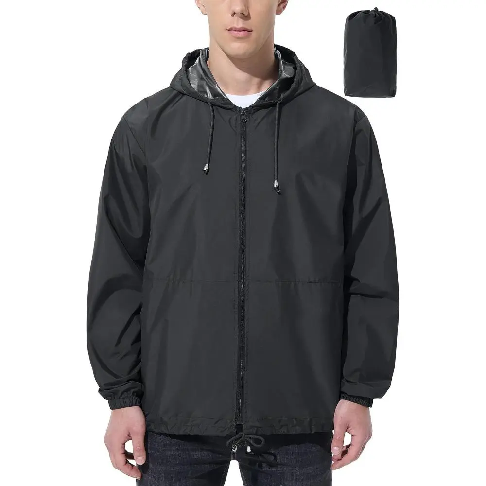 Men's High-Quality Waterproof Long-Sleeve Packable Hooded Windbreaker - Adjustable, Portable Outdoor Sports Jacket for Biking, Hiking