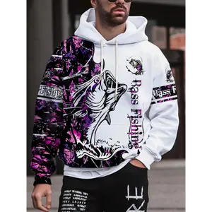 menswear Men's Casual Fishing Pattern 3D Print Hooded Sweatshirt Fabric Polyester