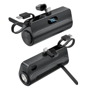 Mini Capsule 6500mAh 3-in-1 Power Bank with Dual USB-C Ports - 22.5W Fast Charging, Built-in Phone Stand & Flashlight, Includes USB-C to Lightning Adapter, Digital Screen Display (Shows % Power), Compatible with iPhone 16/15/14/13/12 & Android Devices