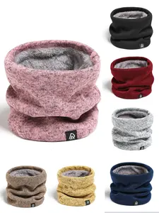 Unisex Fall Winter Windproof Knit Scarf, Thick Fleece Lined Neck Warmer, Casual Outdoor Cycling Skiing Accessory, Knitted Shawl, Textured Blanket Scarf