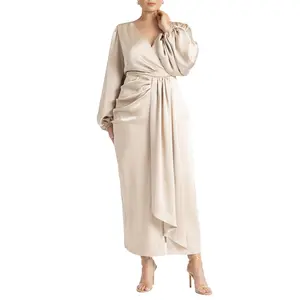 ELOQUII Women's Plus Size Pleated Satin Puff-Sleeve Maxi Dress