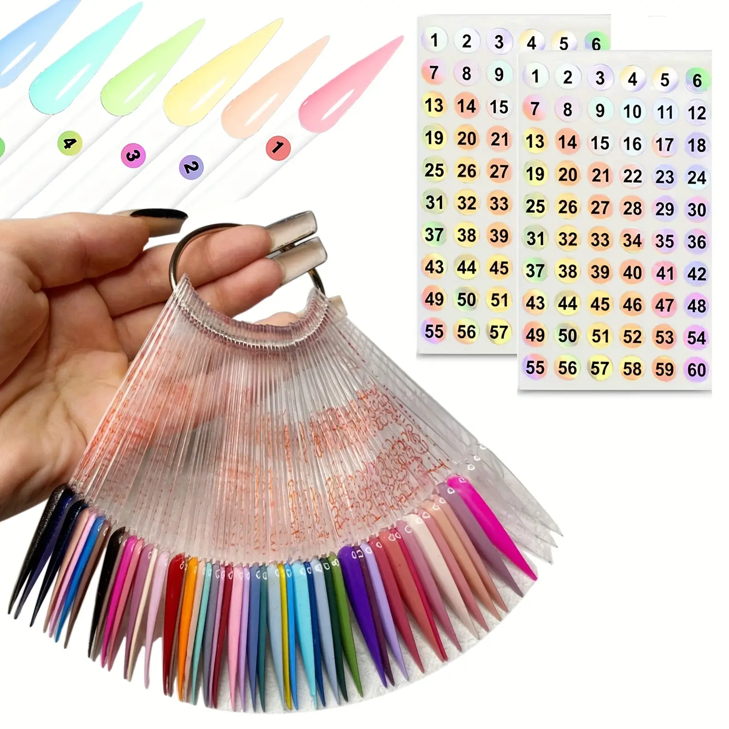 50 Pieces Nail Swatch Sticks with Ring and Numbered Tips -Stiletto Shaped Display for Nail Art Polish Practice False Nail Sample Sticks, Nail Practice Color Display, Nail Art Tool, Nail Art Products, Nail Art Supplies