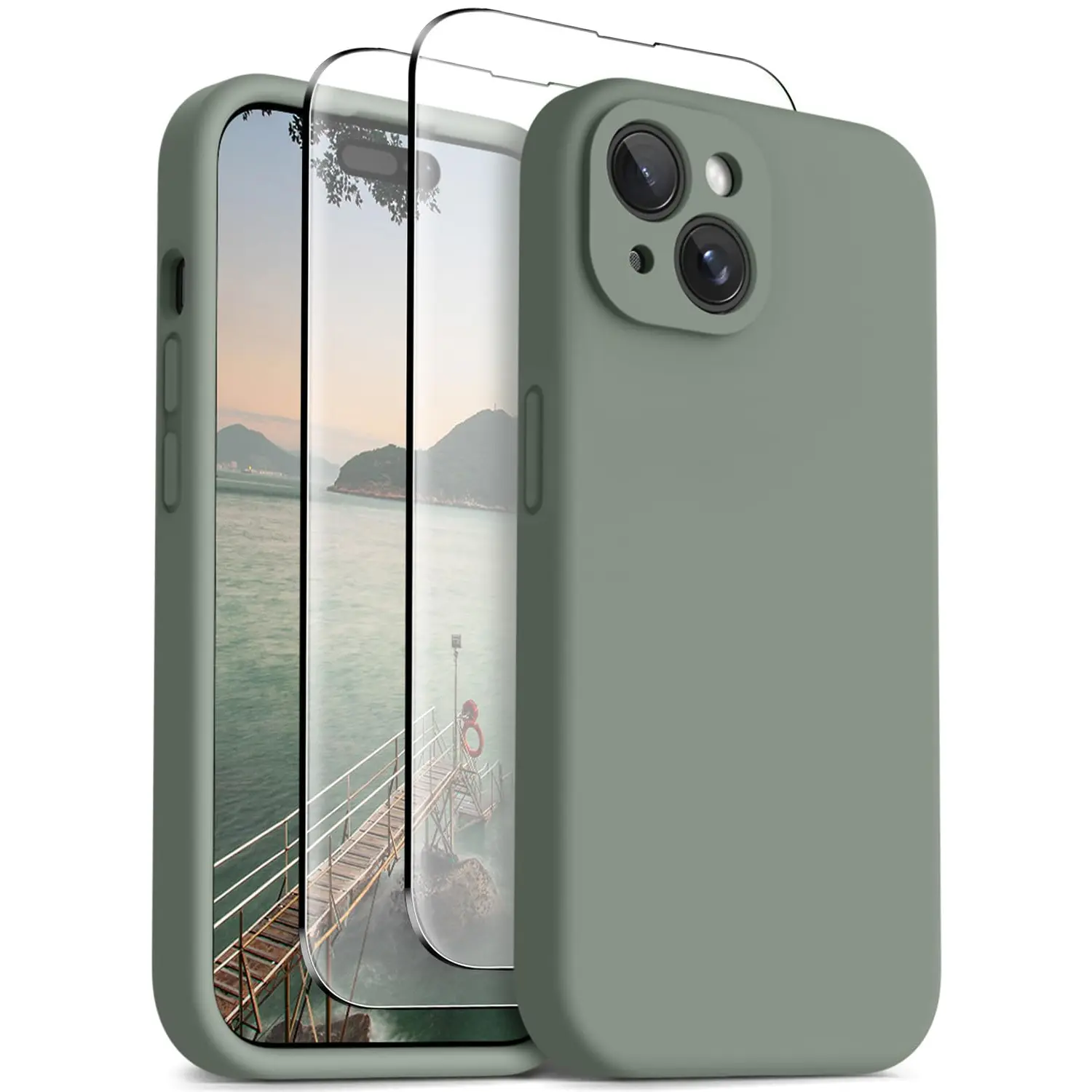 OTOFLY Wireless Magnetic Casing for iPhone 15 - MagSafe Compatible, Soft Silicone Solid Shockproof Scratch Resistant Accurate Full Body Cover, 2X Screen Protector, Car Accessories Cloth-Ready