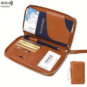 Simple Plain Passport Case Multifunctional Zipper Travel Card Holder RFID Blocking Travel Wallet for Women Men Secure Document Organizer Travel Accessory, Zip Closure