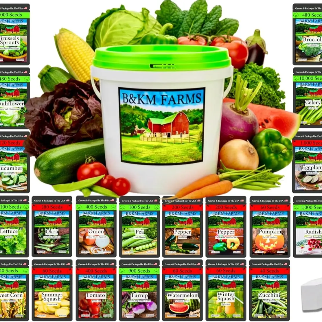 [FASTSHIPPING] 20,000+ Survival Seed Kit 5+ Year Supply. 30 Fruit & Vegetable Non-GMO Heirloom Seeds for Planting a Home Garden. Secure Emergency Weather-Proof Bucket