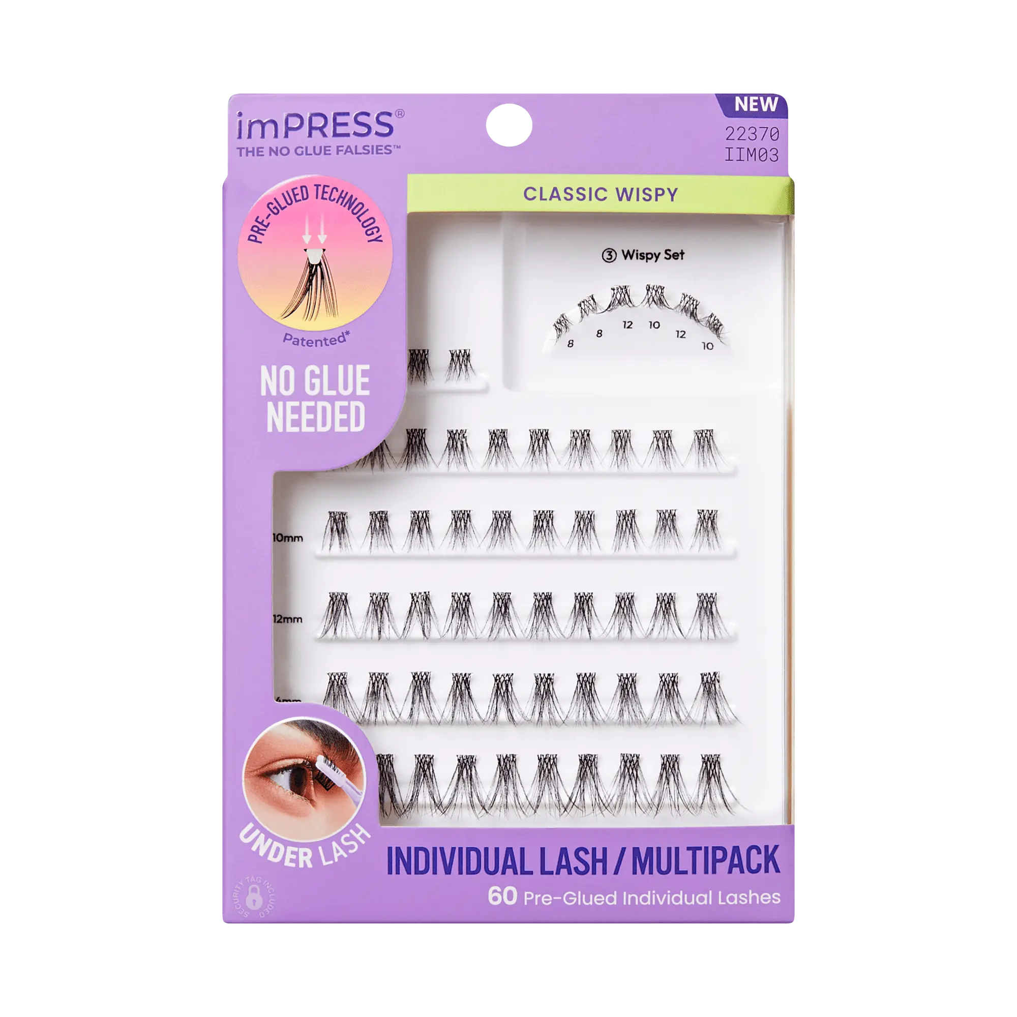 Impress Falsies Pre-Glued Individual False Eyelashes Multipack- Classic Wispy | 60 Lash Clusters, 8mm-16mm