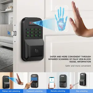 URK Palm Recognition Smart Lock, Keyless Entry with Keypad, Digital Door Lock with Code Passcode, Electronic Door Handle, Commercial Biometric Lock, Wireless Enabled, Battery Operated, Aluminum Body, Easy Install, 36V Max Voltage