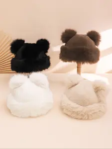 Cute Plush Warm Earflap Hat for Fall & Winter, Fashionable Solid Color Outdoor Earmuff Cap, Ear Protectors, Soft Fleece Lining, Unisex Design, Ear Snood