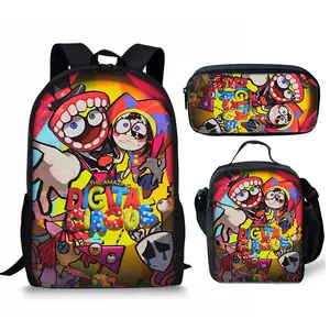 Durable Water Resistant 3-Piece Backpack Set for Kids, Lightweight School Bag with Lunch Box, Whimsical Circus-Themed Print with Bold Colors & Characters – Ideal for Fans & Students!