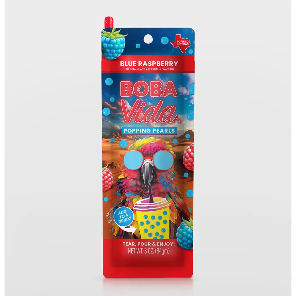 Blue Raspberry Popping Boba (10 pouches) | Bursting Fruit Juice Pearls & boba Drink Beverage Topping | Bubble Tea Tapioca Pearls Alternative | Gluten-Free | Includes Straws