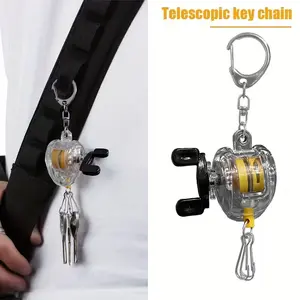 Portable Fishing Reel Keychain Retractable Spool Rope Keyring Fishing Accessory Telescopic Key Chain