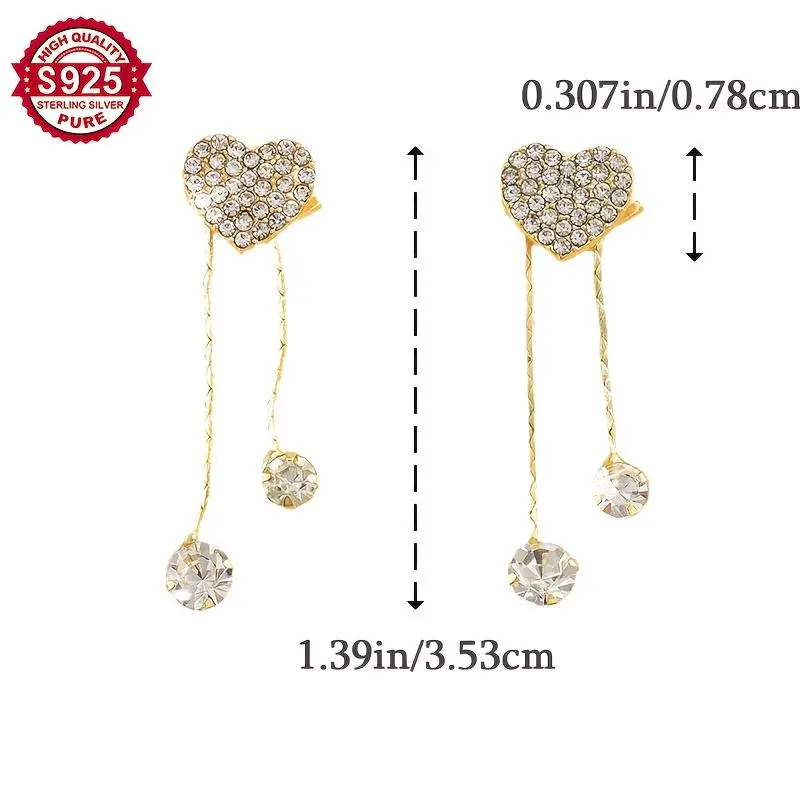Women's S925 Silver Large Heart-Shaped Dangling Ear Line Earrings, Hypoallergenic Jewelry Accessory, Ideal Gift for Loved Ones