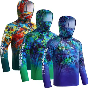 RODEEL 915 Sun Hoodie Shirts w/ Mask Neck Gaiter Men UPF 50+ UV Protection Long Sleeve Lightweight Quick Dry Moisture Wicking Breathable Activewear for Outdoor Fishing Boating Hiking Construction Roofing Landscaping Tree Service Gardening summervibes