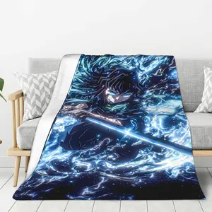 Demon Slayer Muichiro Tokito Flannel Blanket - Sleek Anime Art with Blue Mist Breathing Aura & Sword, Ultra-Soft Cozy Throw for Bedroom Living Room, Ideal Gift for Demon Slayer Calm-Style Fans