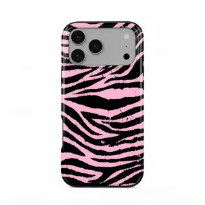 Distressed Pink Zebra iPhone Case, Pink and Black Zebra Print Phone Case, Trendy Animal Print Protective Back Cover for Iphone 17 Promax