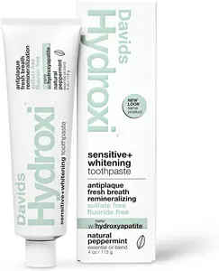 Hydroxi Fluoride Free Nano Hydroxyapatite Toothpaste for Remineralizing, Sensitive Support, Whitening, Antiplaque, SLS Free, Natural Peppermint, 4oz, Made in USA