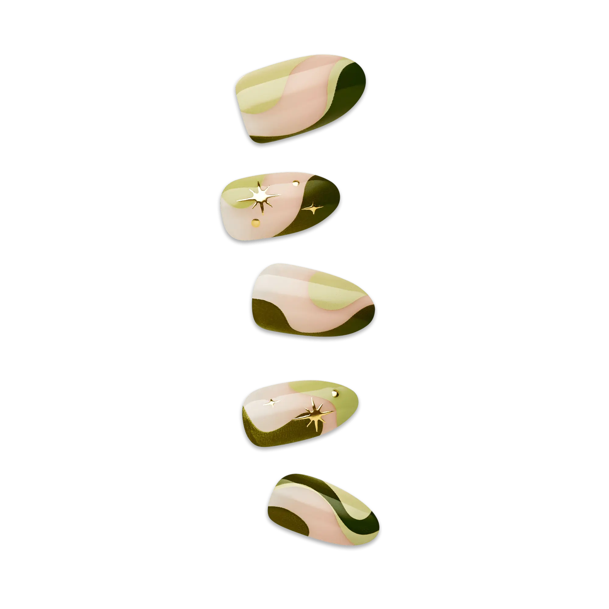 Impress Design No Glue Fake Press On Nails - Shining | 3D & Jewel Design,  Green, Medium, Almond, Manicure
