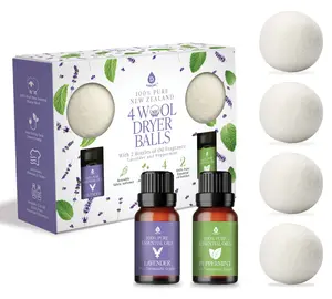 Wool Dryer Balls Bundle - Reusable Laundry Balls Made from Pure New Zealand Wool - Includes Lavender & Peppermint Oils Accessories Natural
