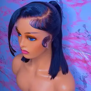 12 inch 250 Density Straight Bob Wig Human Hair Transparent Lace Glueless Bob Wigs Human Hair Pre Plucked Pre Cut Lace,Half Up Half Down Weeding ,Party Wear and Go wig.