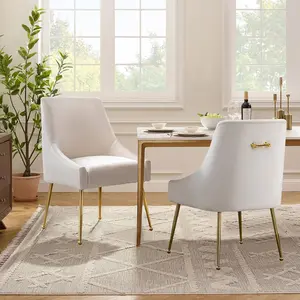 Velvet Dining Chairs Set of 2, Upholstered Dining Chairs with Polished Gold Metal Legs,Farmhouse Kitchen Side Chairs, Vanity Chairs, Accent Chair for Kitchen,Restaurant/Cafe(Beige)