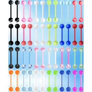 48Pcs 14G Glow in the Dark Acrylic Tongue Barbells – Flexible Plastic Straight Tongue Piercing Jewelry, Candy Color Tongue Rings, 16mm Bar Length for Women