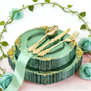 50-Piece Vintage Lace Party Set, Reusable Heat-Resistant Cutlery, Includes Plates and Utensils, Ideal for Daily Use, Parties, Weddings