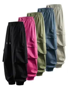 CCCMAI Men's Casual Solid Color Sports Pants, Casual Work Pants with Multiple Flap Pockets, Drawstring Waistband, Lightweight, Soft, Polyester, Outdoor Work Pants, Running Pants with Pockets, 100% Polyester Fiber, Non-Stretch Menswear