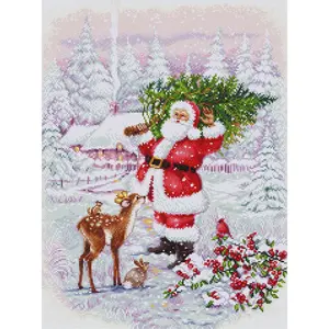 Santa With Tree BU5098L Counted Cross-Stitch Kit